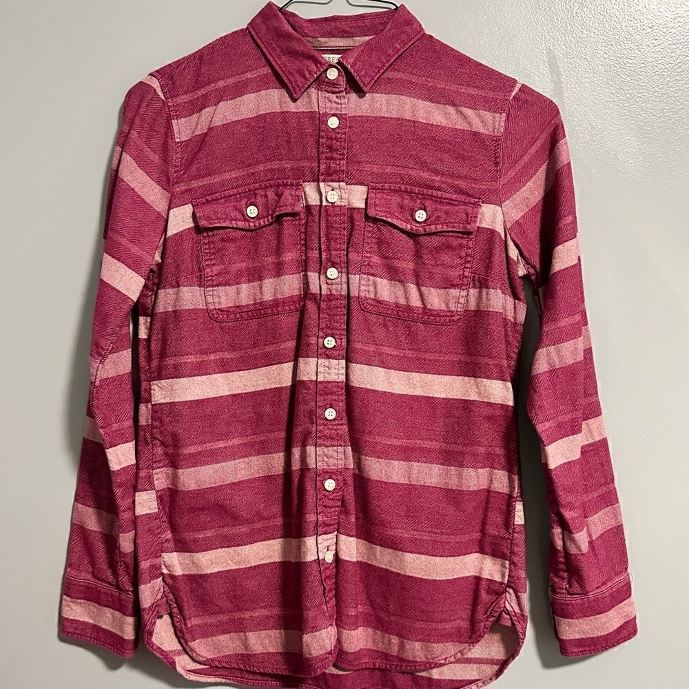 J. CREW Burgundy Beige Plaid Cotton Button Top Size XS